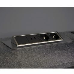 2-fach Steckdosenelement - schwarz-silber - USB - versenkbar -Baumarkt Verkaufsgeschäft 1059000400 03 1600Wx1600H