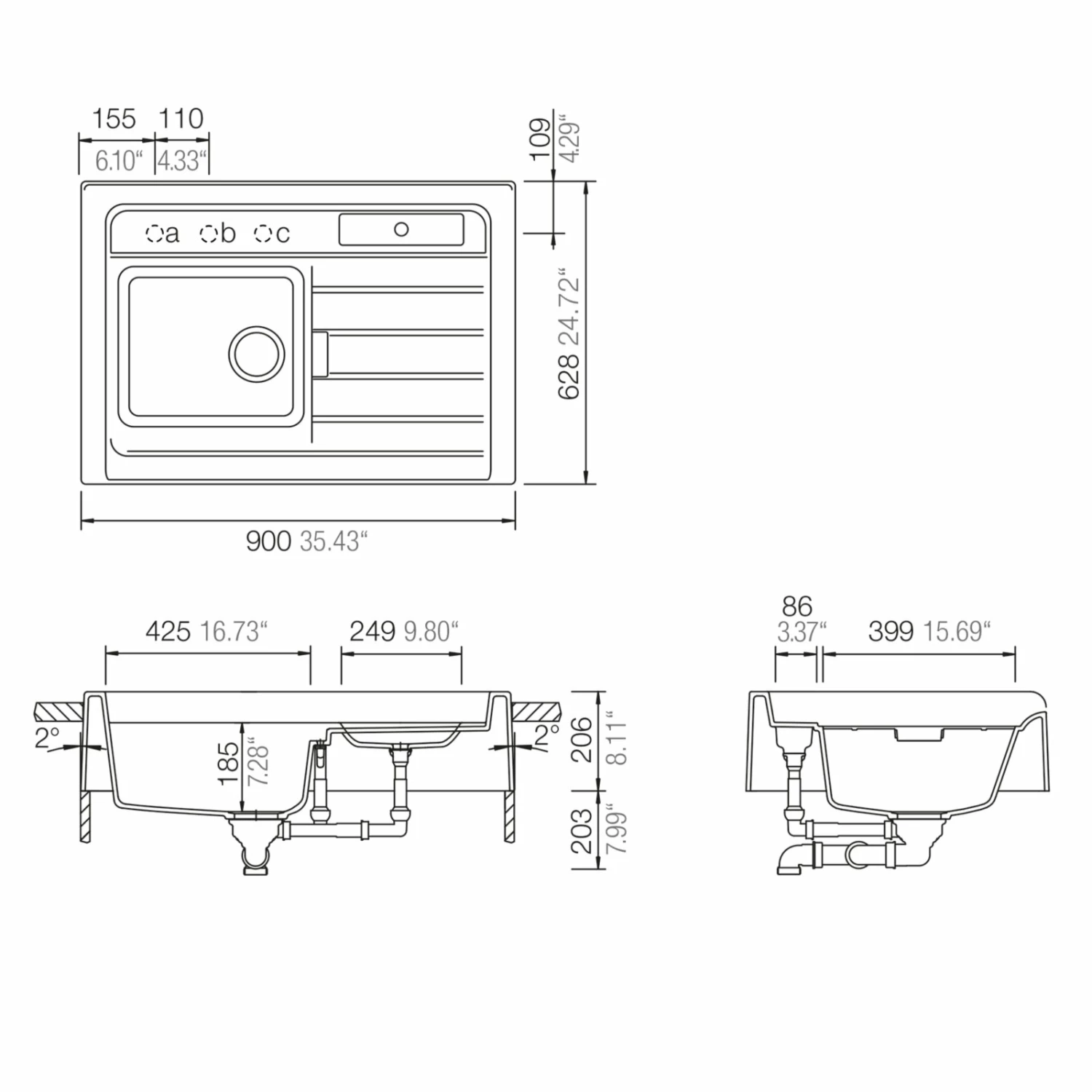 Einbauspüle - magma - Cristalite - 90x62,8 cm 2 Einbauspüle - magma - Cristalite - 90x62,8 cm – Bild 2