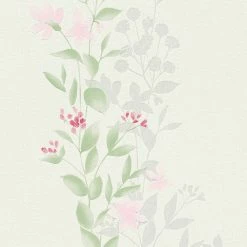 Vliestapete - Blumen - grün-rosa - 10 Meter