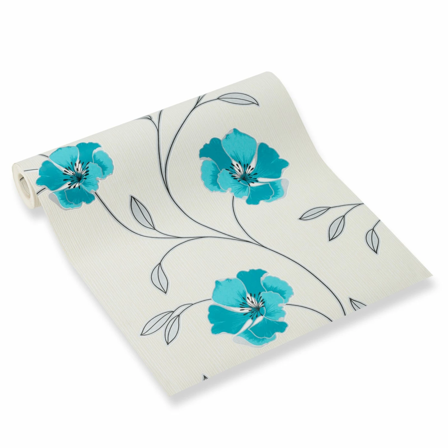 Tapete Vinyl - Blumen - türkis - 10,05 x 0,53 m 2 Tapete Vinyl - Blumen - türkis - 10,05 x 0,53 m – Bild 2