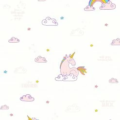Papiertapete - Einhorn - weiß-rosa - 10 Meter