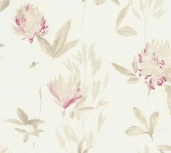 Vliestapete Designdschungel by Laura N.- beige metallic violett - Blumen - 10 Meter