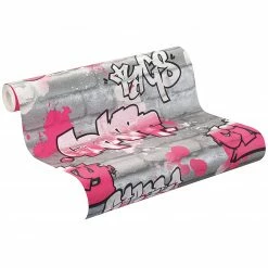 Papiertapete - rosa-grau - Graffiti - 10 Meter