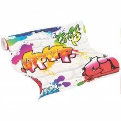 Papiertapete - bunt-weiß - Graffiti - 10 Meter