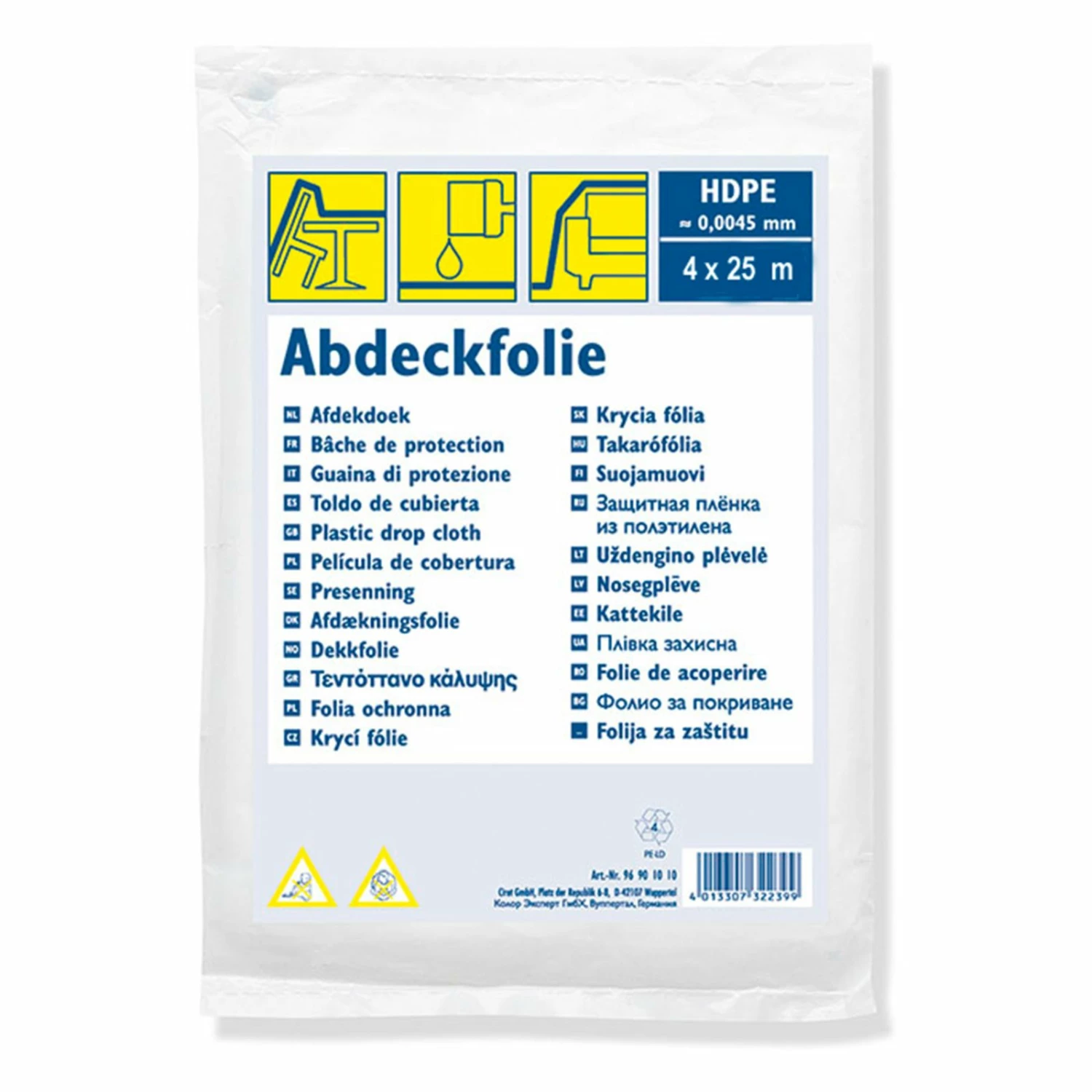 Malerplane - Abdeckfolie - HDPE - 4 x 25 Meter 1 Malerplane - Abdeckfolie - HDPE - 4 x 25 Meter