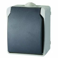 Aufputz-Schutzkontaktsteckdose - grau - mit Kinderschutz