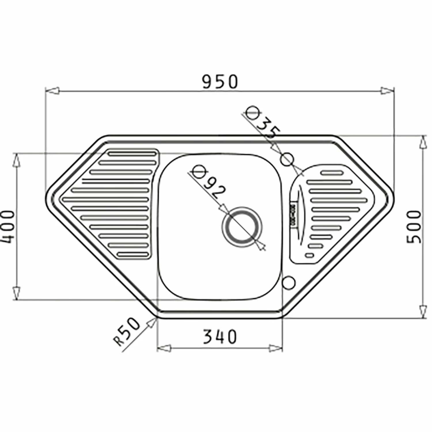 Eckspüle MEDUSA CORNER - Edelstahl - Unterschränke ab 45 cm 2 Eckspüle MEDUSA CORNER - Edelstahl - Unterschränke ab 45 cm – Bild 2