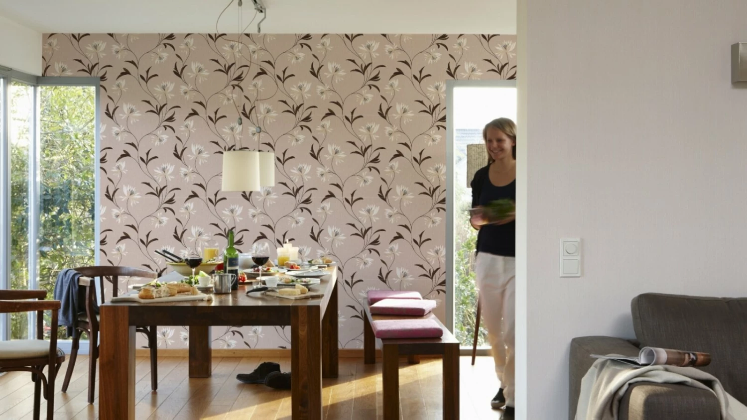 Vinyltapete ATLANTA - braun-creme - Blumen - 10 Meter 2 Vinyltapete ATLANTA - braun-creme - Blumen - 10 Meter – Bild 2