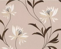 Vinyltapete ATLANTA - braun-creme - Blumen - 10 Meter