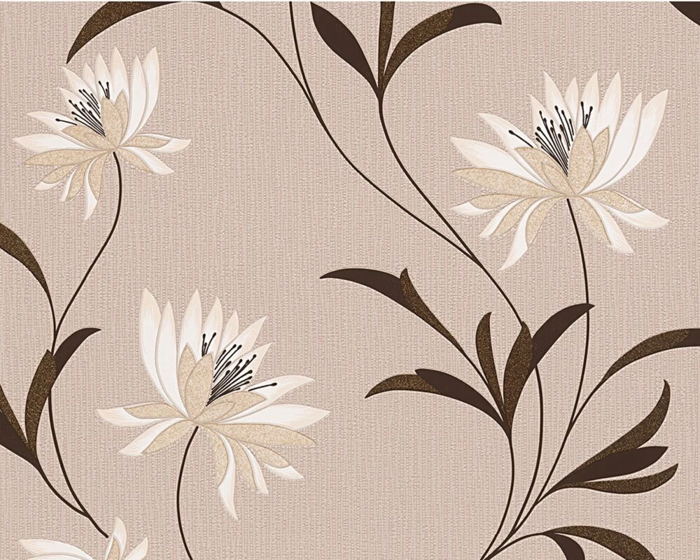 Vinyltapete ATLANTA - braun-creme - Blumen - 10 Meter 1 Vinyltapete ATLANTA - braun-creme - Blumen - 10 Meter