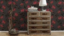 Vinyltapete ATLANTA - rot-schwarz - Blumen - 10 Meter -Baumarkt Verkaufsgeschäft 9000980600 03 1600Wx1600H