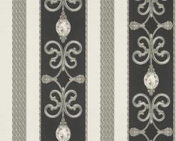 Papiertapete BLACK & WHITE 3 - schwarz-grau - Ornamente - 10 Meter