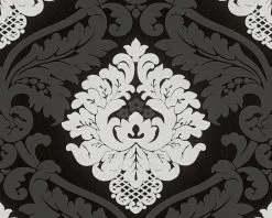 Vliestapete BLING BLING - schwarz-weiß - Barock - 10 Meter