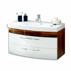 Waschtisch RIMA - Walnuss-weiß - mit Waschbecken - 100 cm -Baumarkt Verkaufsgeschäft 9003360000 09 1600Wx1600H