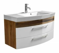 Waschtisch RIMA - Walnuss-weiß - mit Waschbecken - 100 cm