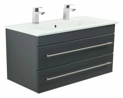 Doppelwaschtisch VENTICELLO - anthrazit - mit Keramikbecken - 100 cm