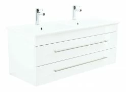 Doppelwaschtisch VENTICELLO - weiß Hochglanz - mit Keramikbecken