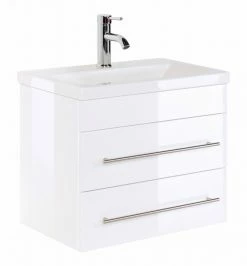 Waschtisch PORTUS 600 SLIMLINE - weiß Hochglanz - mit Keramikbecken