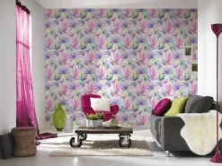 Vliestapete - COLIBRI - Bunte Blätter - weiß-gelb-lila - 10 Meter -Baumarkt Verkaufsgeschäft 9003732000 04 1600Wx1600H