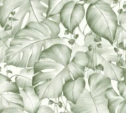 Vliestapete - COLIBRI - Palmenblatt - grün-weiß - 10 Meter