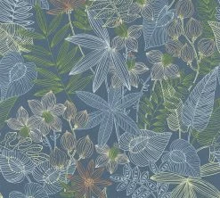 Vliestapete - COLIBRI - Floral - blau-grün-gelb - 10 Meter