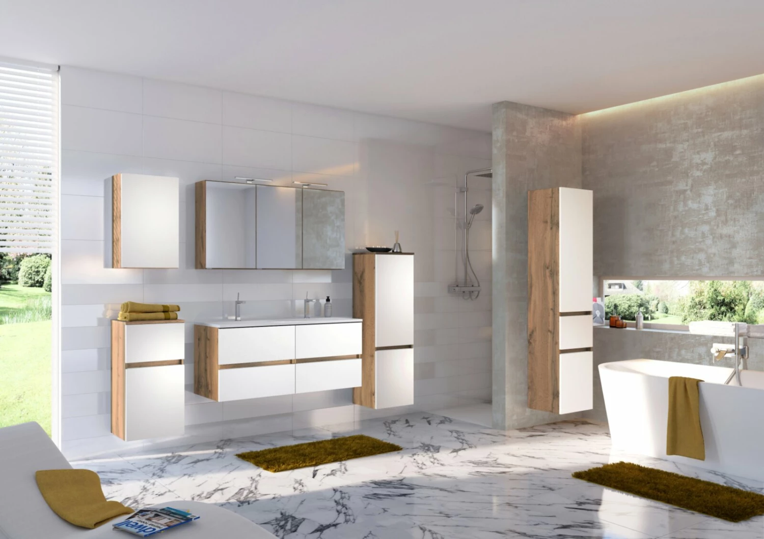 Doppelwaschtisch LUCCA - weiß matt-Wotan Eiche - 120 cm 3 Doppelwaschtisch LUCCA - weiß matt-Wotan Eiche - 120 cm – Bild 3