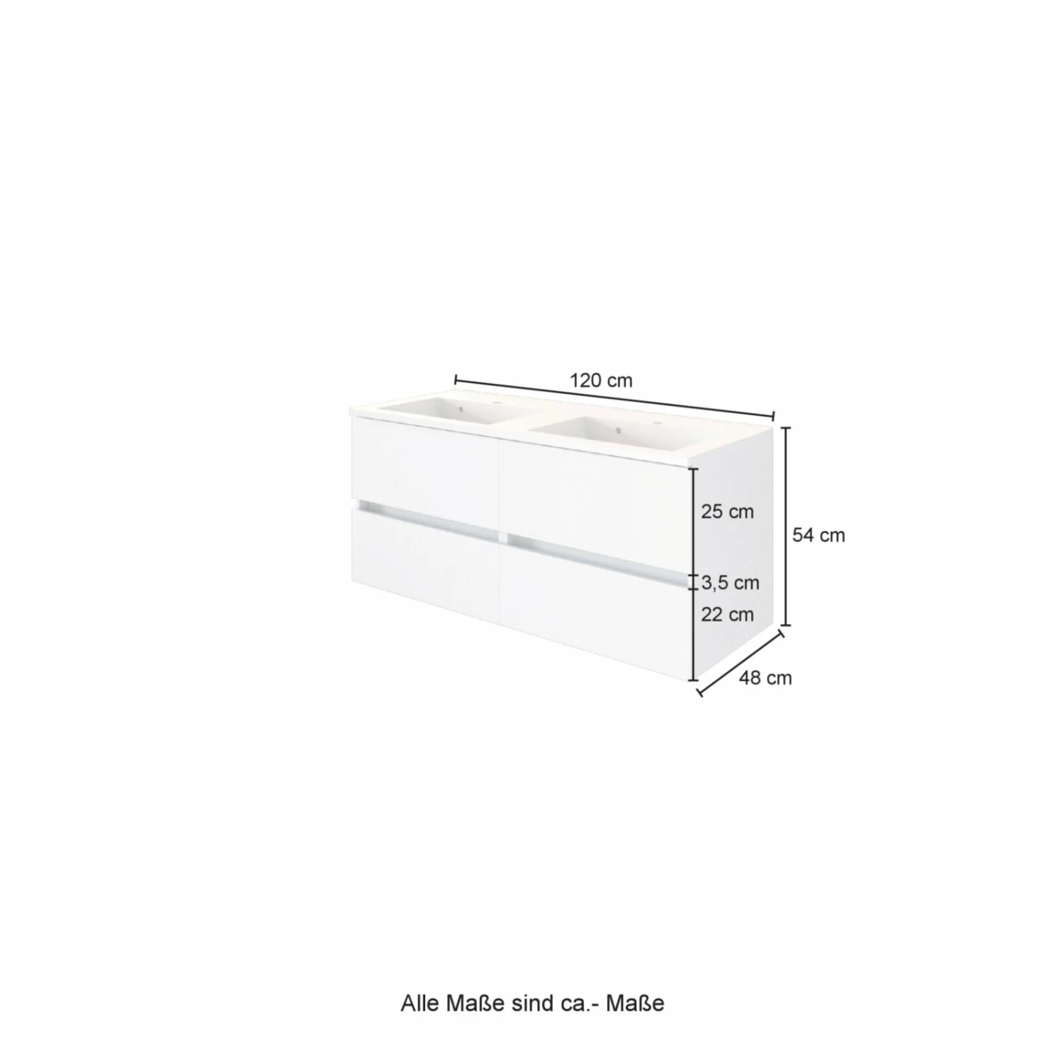 Doppelwaschtisch LUCCA - weiß matt-Wotan Eiche - 120 cm 4 Doppelwaschtisch LUCCA - weiß matt-Wotan Eiche - 120 cm – Bild 4