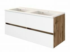 Doppelwaschtisch LUCCA - weiß matt-Wotan Eiche - 120 cm