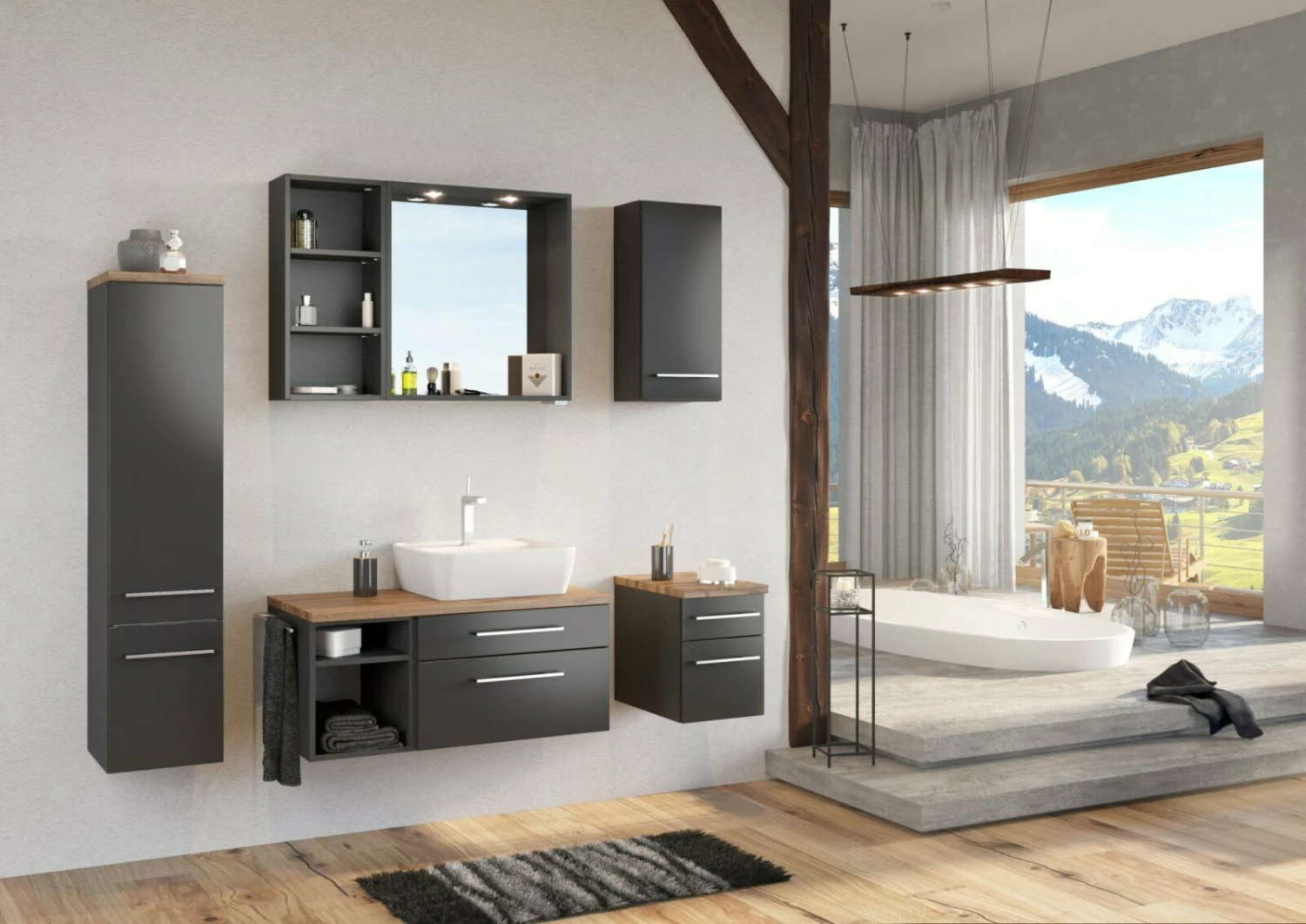 Waschtisch DAVOS - grafitgrau-Wotaneiche - inklusive Becken - 90 cm 4 Waschtisch DAVOS - grafitgrau-Wotaneiche - inklusive Becken - 90 cm – Bild 4