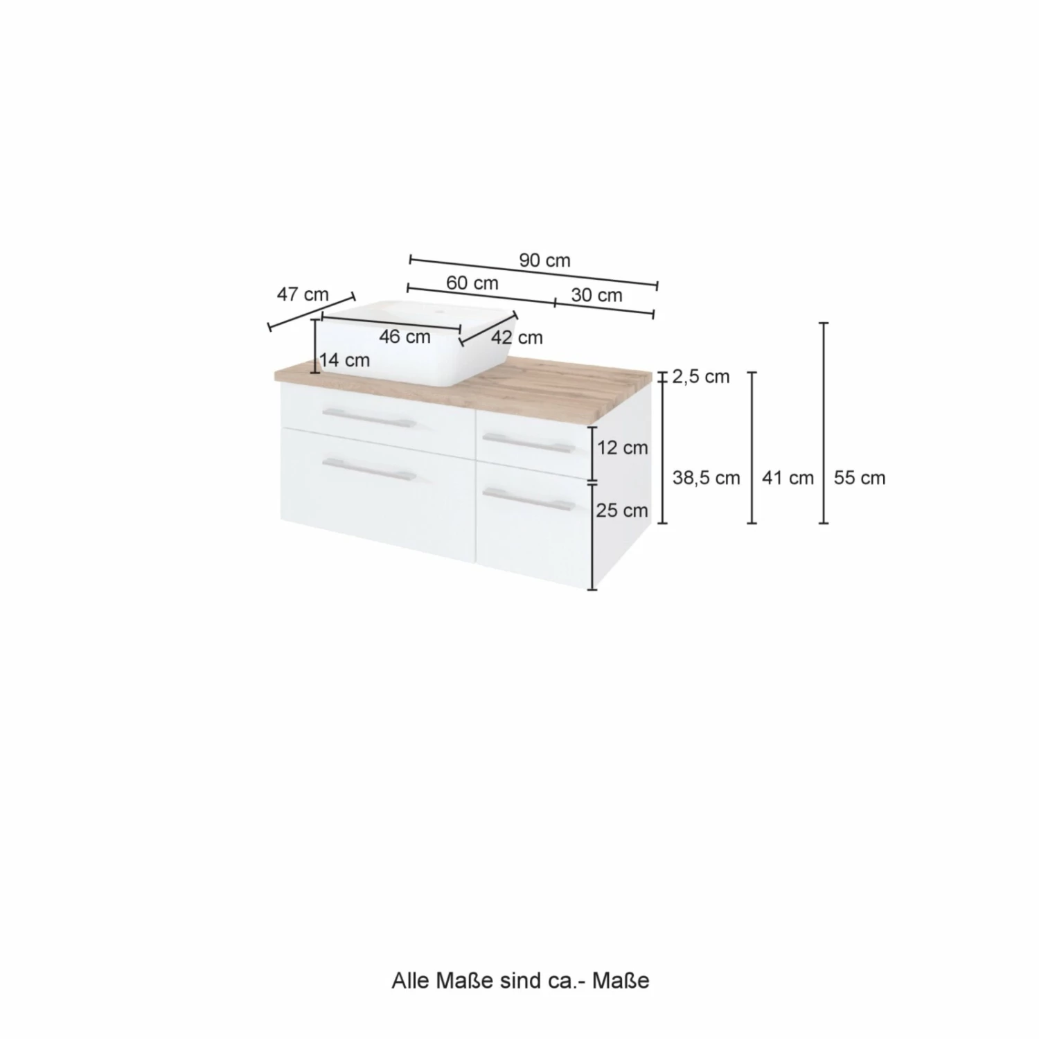 Waschtisch DAVOS - weiß - inklusive Becken - 90 cm breit 3 Waschtisch DAVOS - weiß - inklusive Becken - 90 cm breit – Bild 3