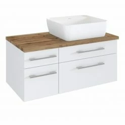 Waschtisch DAVOS - weiß - 2 Schubkästen - Becken rechts - 90 cm breit