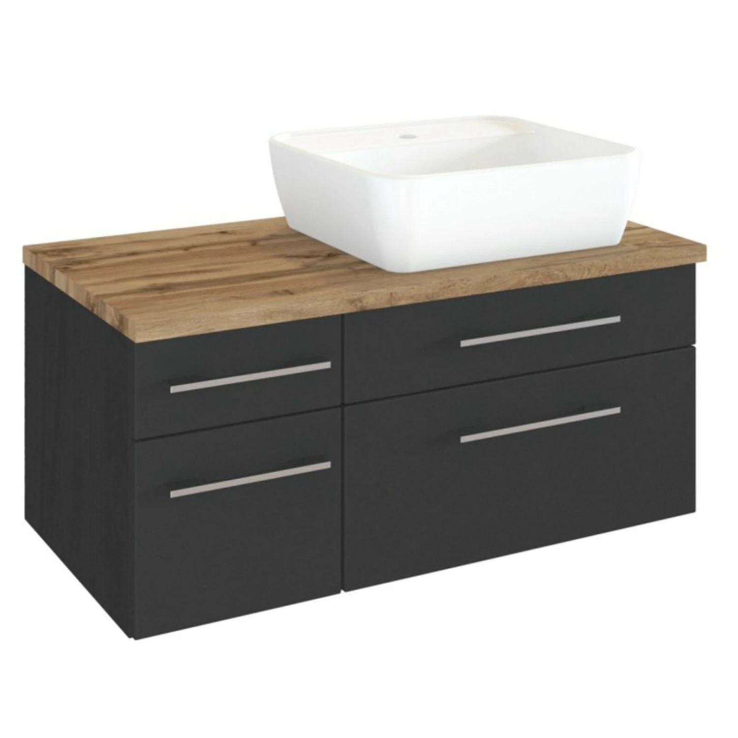 Waschtisch DAVOS - grafitgrau - 2 Schubkästen - Becken rechts - 90 cm breit 1 Waschtisch DAVOS - grafitgrau - 2 Schubkästen - Becken rechts - 90 cm breit