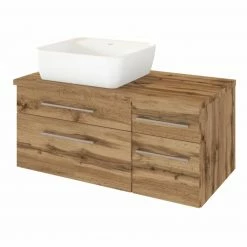 Waschtisch DAVOS - Wotaneiche - 2 Schubkästen - Becken links - 90 cm breit