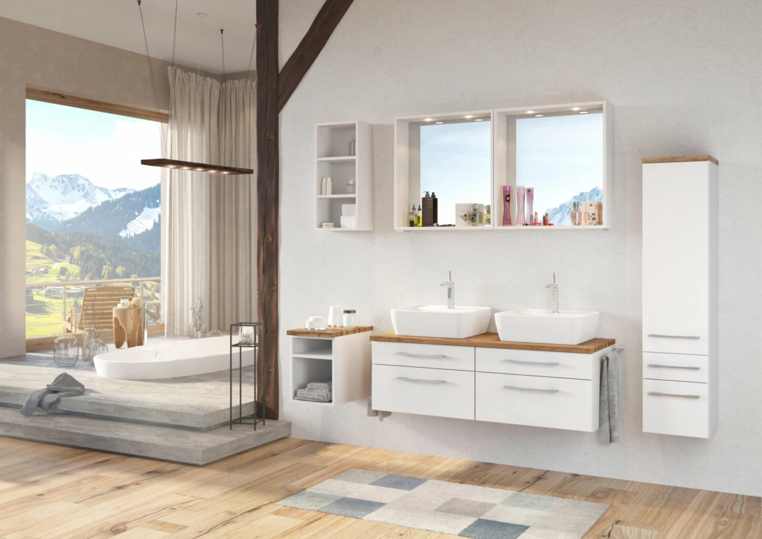 Waschtisch DAVOS - weiß - 2 Becken - 120 cm breit 4 Waschtisch DAVOS - weiß - 2 Becken - 120 cm breit – Bild 4