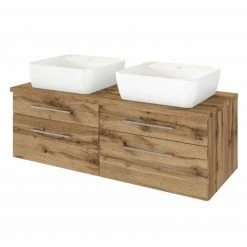 Waschtisch DAVOS - Wotaneiche - 2 Becken - 120 cm breit