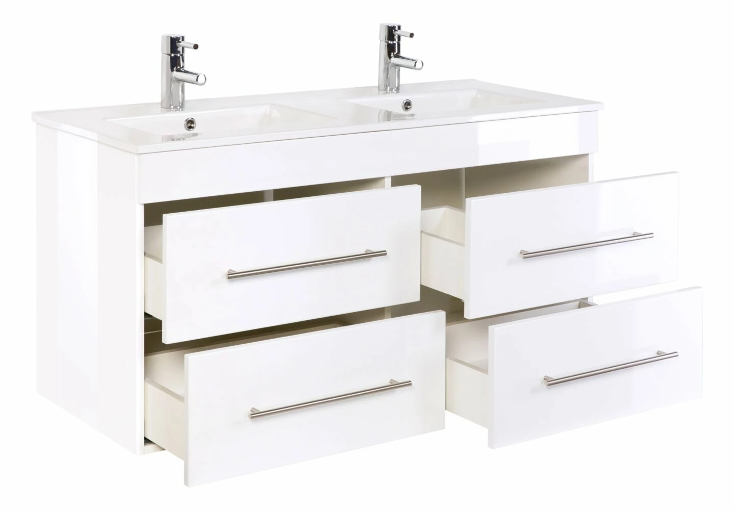 Doppelwaschtisch - weiß Hochglanz-weiß - 2 Waschbecken - 122 cm 2 Doppelwaschtisch - weiß Hochglanz-weiß - 2 Waschbecken - 122 cm – Bild 2