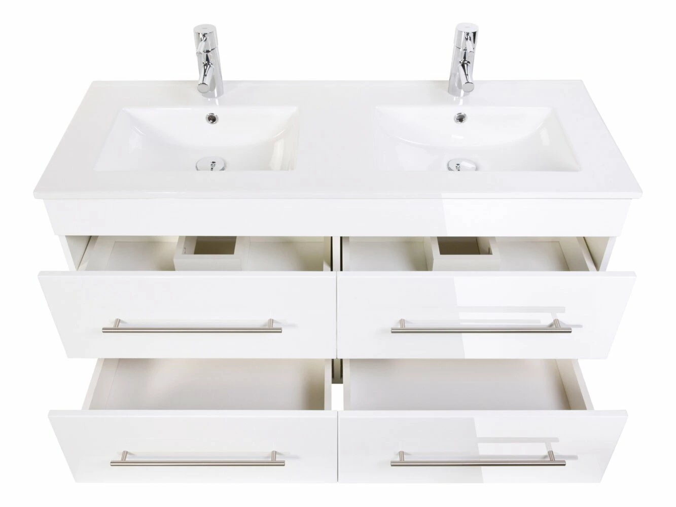 Doppelwaschtisch - weiß Hochglanz-weiß - 2 Waschbecken - 122 cm 3 Doppelwaschtisch - weiß Hochglanz-weiß - 2 Waschbecken - 122 cm – Bild 3