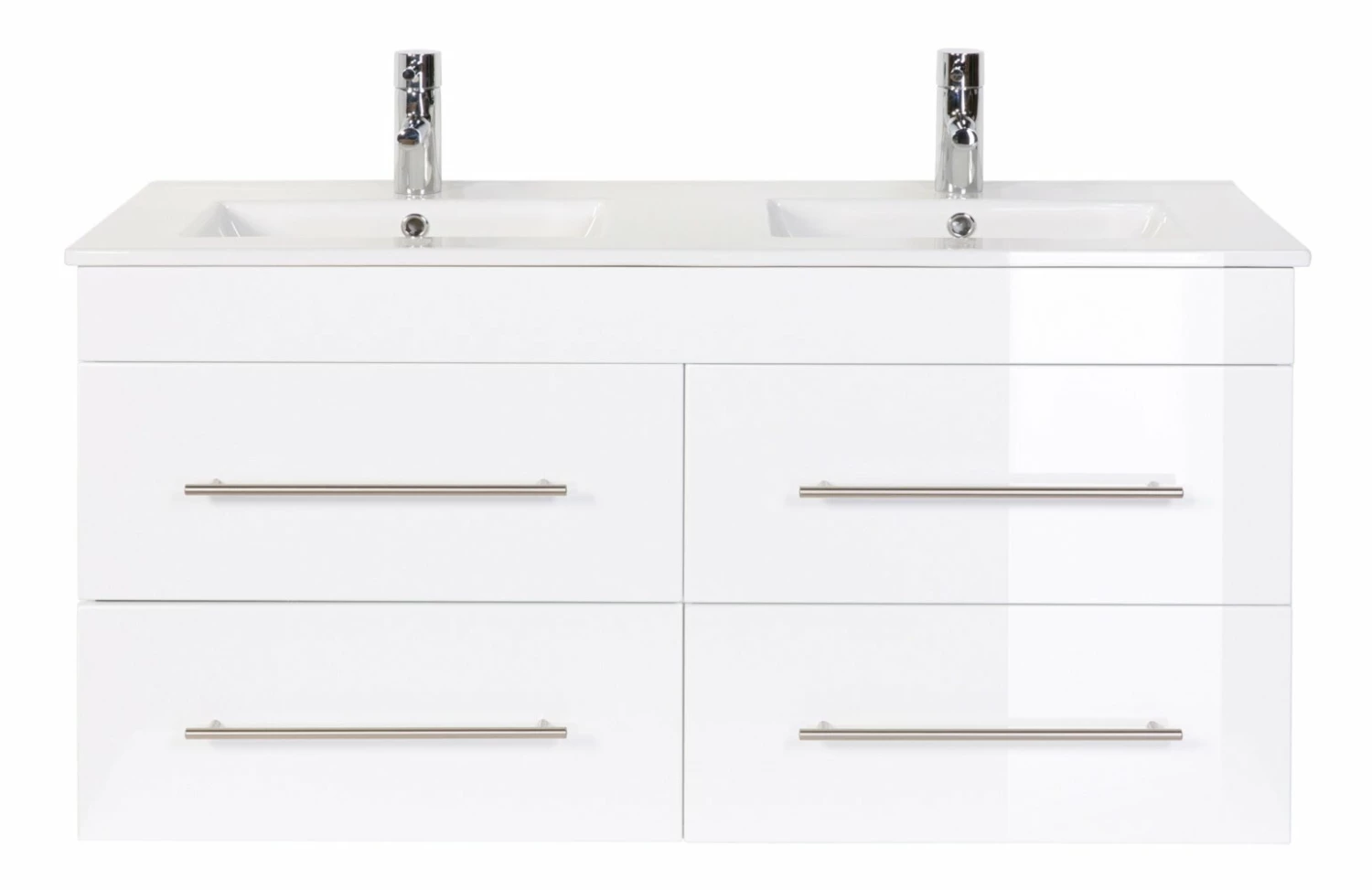 Doppelwaschtisch - weiß Hochglanz-weiß - 2 Waschbecken - 122 cm 4 Doppelwaschtisch - weiß Hochglanz-weiß - 2 Waschbecken - 122 cm – Bild 4