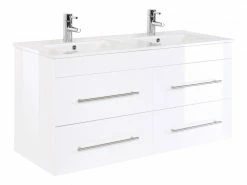 Doppelwaschtisch - weiß Hochglanz-weiß - 2 Waschbecken - 122 cm