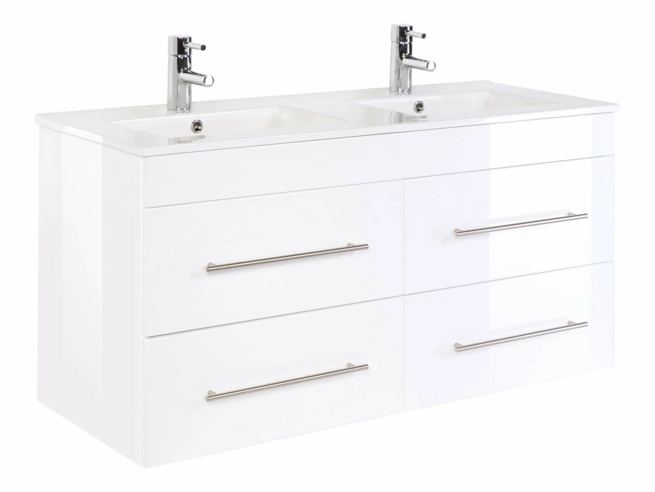 Doppelwaschtisch - weiß Hochglanz-weiß - 2 Waschbecken - 122 cm 1 Doppelwaschtisch - weiß Hochglanz-weiß - 2 Waschbecken - 122 cm