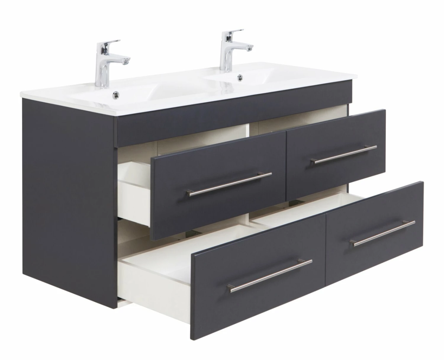 Doppelwaschtisch HOMELINE - anthrazit Seidenglanz - 2 Waschbecken - 120 cm 2 Doppelwaschtisch HOMELINE - anthrazit Seidenglanz - 2 Waschbecken - 120 cm – Bild 2