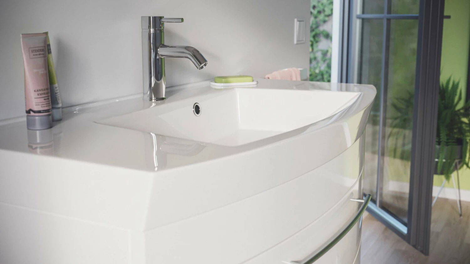 Waschtisch - weiß Hochglanz - mit Waschbecken - 100 cm 4 Waschtisch - weiß Hochglanz - mit Waschbecken - 100 cm – Bild 4