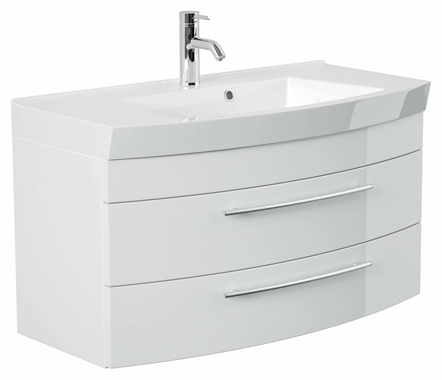 Waschtisch - weiß Hochglanz - mit Waschbecken - 100 cm 1 Waschtisch - weiß Hochglanz - mit Waschbecken - 100 cm