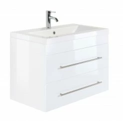 Waschtisch AURORA - weiß Hochglanz-weiß - mit Waschbecken - 86 cm