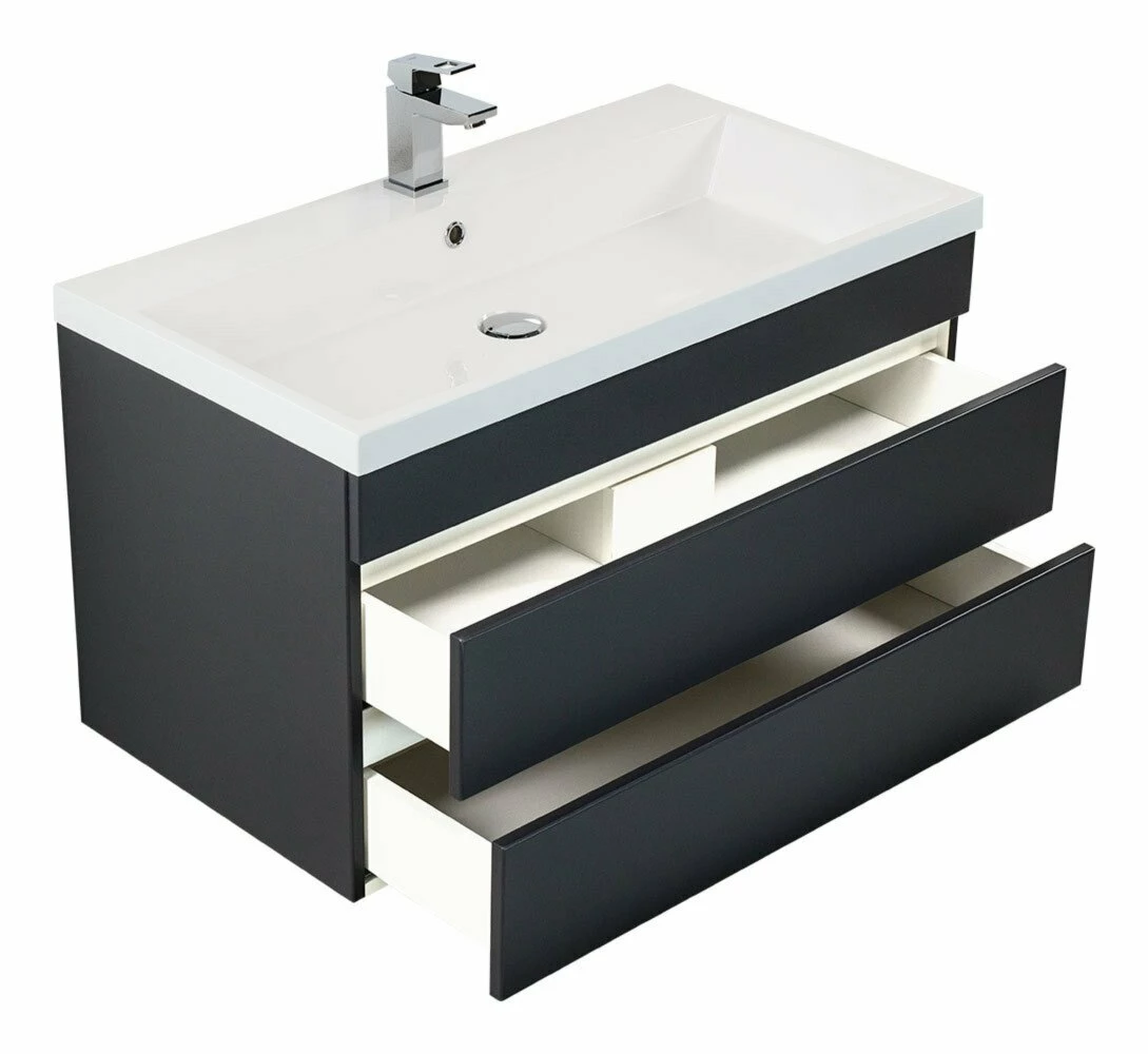 Waschtisch FELINI - anthrazit seidenglanz-anthrazit - grifflos - 90 cm 2 Waschtisch FELINI - anthrazit seidenglanz-anthrazit - grifflos - 90 cm – Bild 2