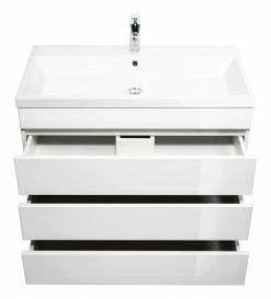 Stand-Waschtisch FELINI - weiß Hochglanz-weiß - grifflos - 90 cm -Baumarkt Verkaufsgeschäft 9004407700 03 1600Wx1600H