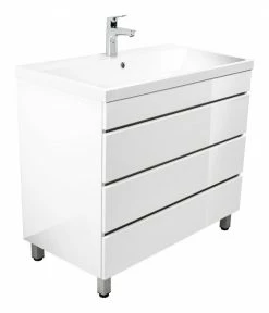 Stand-Waschtisch FELINI - weiß Hochglanz-weiß - grifflos - 90 cm