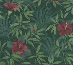 Vliestapete - Blumen - grün - 10 Meter