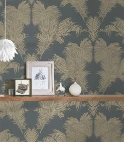 Vliestapete - Palmen - grau-gold - 10 Meter -Baumarkt Verkaufsgeschäft 9005196900 03 1600Wx1600H