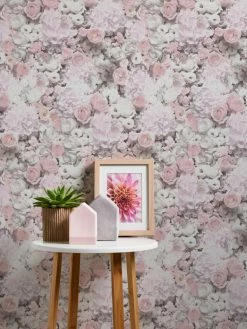 Vliestapete - Blumen - weiß-rosa - 10 Meter -Baumarkt Verkaufsgeschäft 9005198400 03 1600Wx1600H